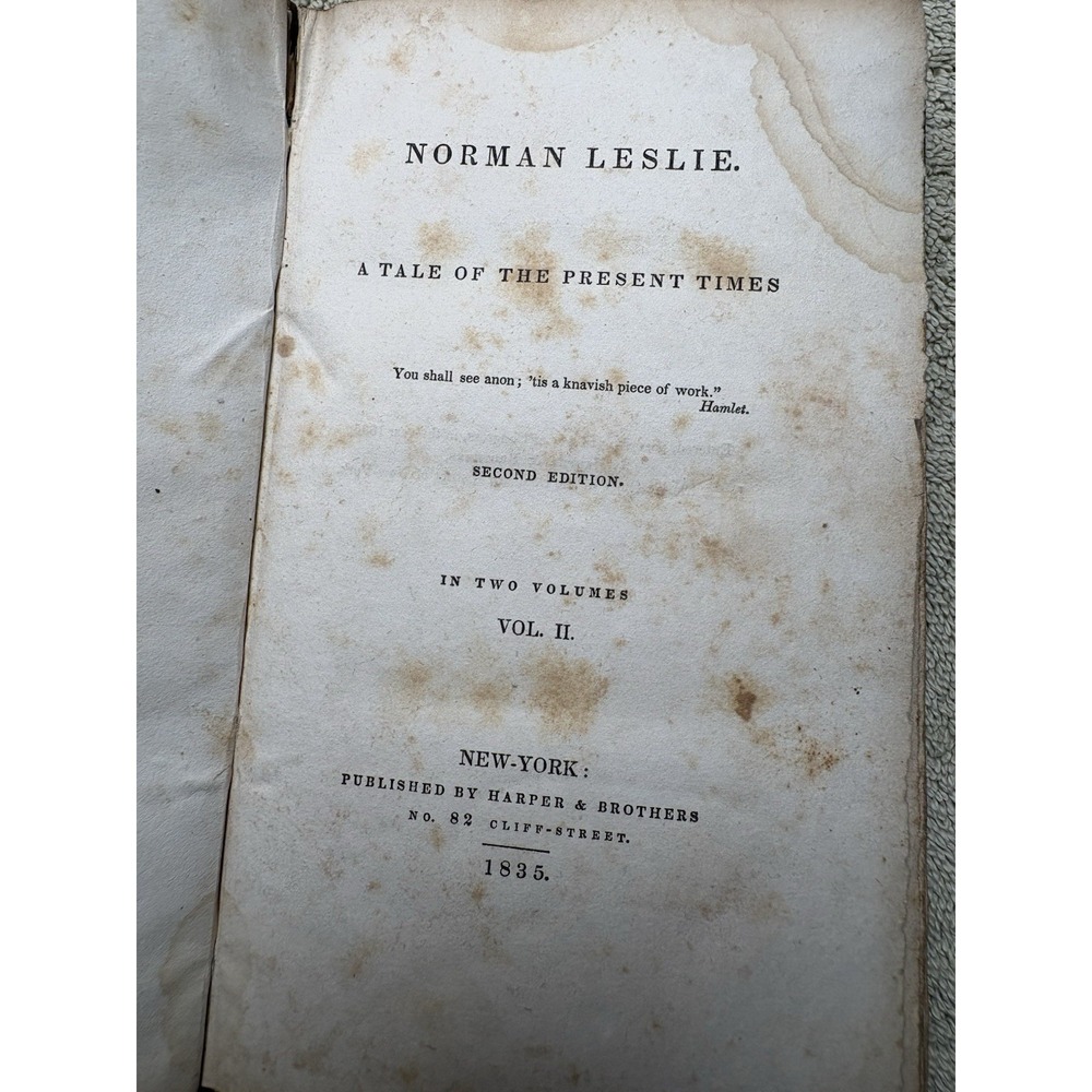 Norman Leslie: A Tale of the Present Times 1835, Antique, Edgar Allan Poe, Vol 2